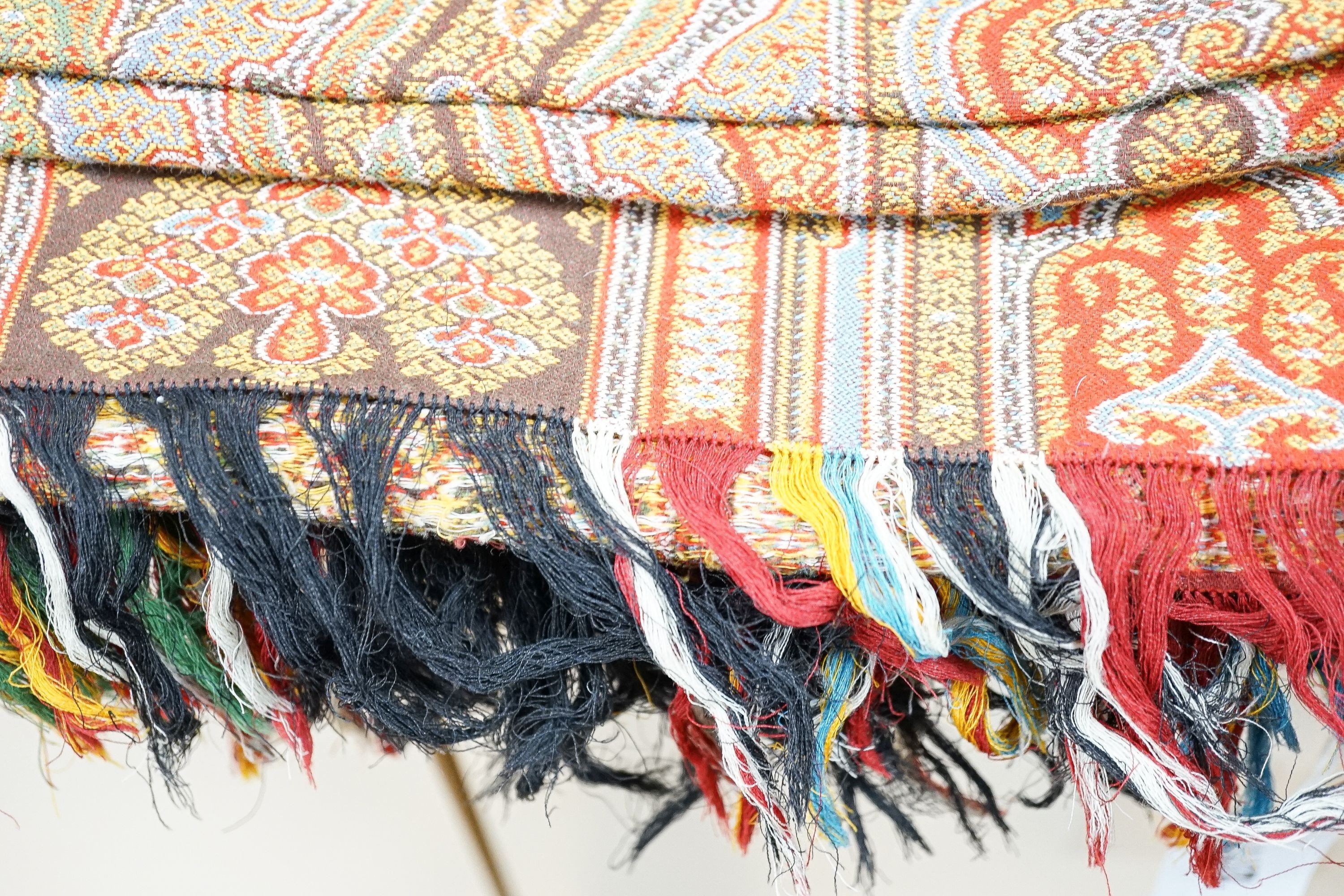 A large wool Paisley shawl, 340 x 164cm